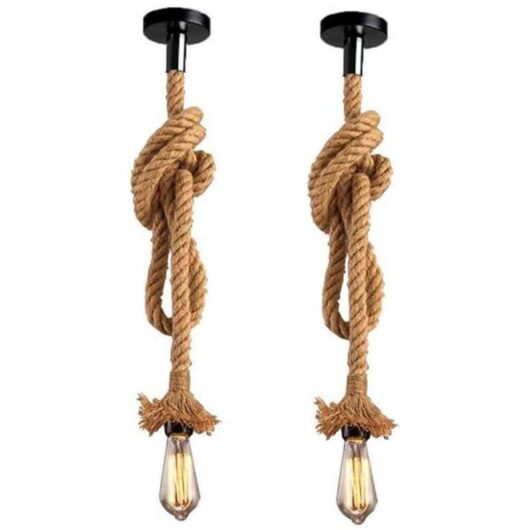 2-pack Vintage Chandelier Industrial Ceiling Pendant Light Hemp Rope Hanging Lamp 150cm Height Adjustable