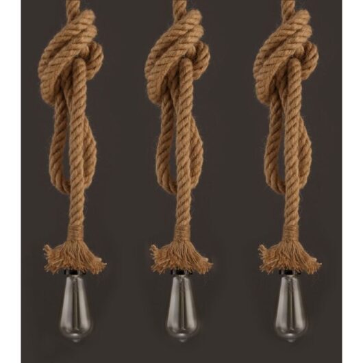 3-pack Vintage Chandelier Industrial Ceiling Pendant Light Hemp Rope Hanging Lamp 200cm Height Adjustable