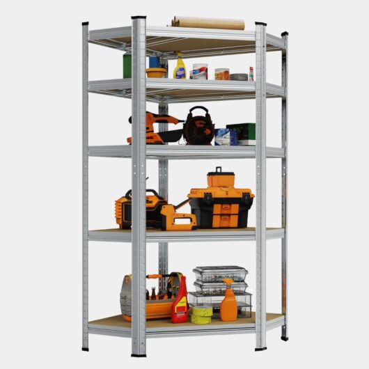 5-Tier Galvanised Steel Corner Shelving Unit - Silver (150 x 70cm)