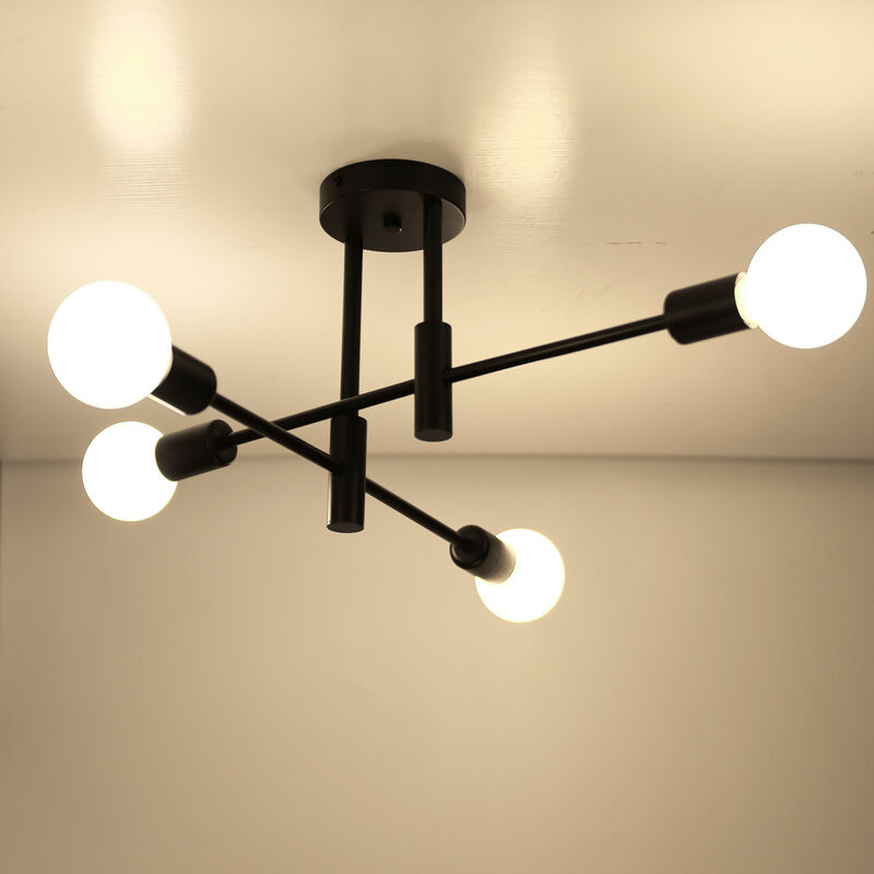 Axhup - 4 Lights Modern Industrial Ceiling Light Metal E27 Indoor Lighting Ceiling Lamp Chandelier for Living Room Kitchen Bedroom Hallway Black
