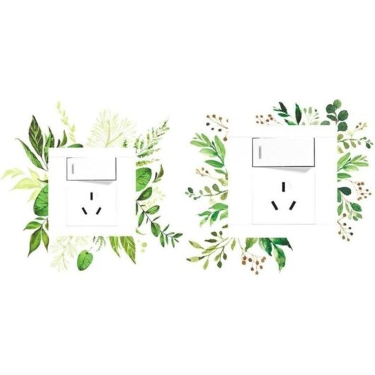 Green Leaf Switch Sticker 2Pcs Removable Plant Light Switch Decor Decals DIY Wall Art Stickers