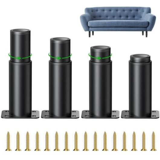 Tinor - 4 Pieces Adjustable Furniture Legs, 8cm Adjustable Kitchen Legs, Adjustable Height is 0-40mm, Round Metal Stainless Steel Sofa Leg Table