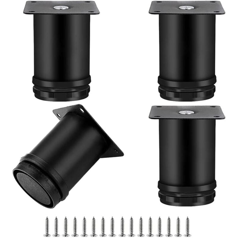 Tinor - 4 Pieces Adjustable Furniture Legs, Round Furniture Legs Metal Stainless Steel Sofa Leg Table Feet, Adjustable Height 0-10MM, 50x60mm Black
