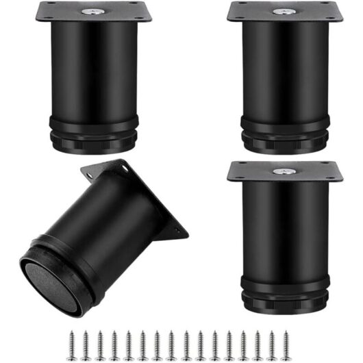 Tinor - 4 Pieces Adjustable Furniture Legs, Round Furniture Legs Metal Stainless Steel Sofa Leg Table Feet, Adjustable Height 0-10MM, 50x80mm Black