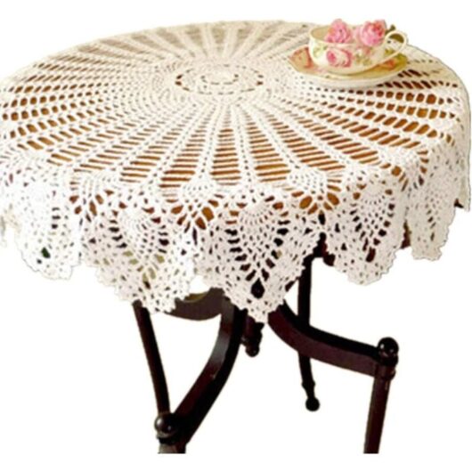 Vintage Handmade Round Lace Tablecloth Cotton 90cm, Cotton, white, 90cm round