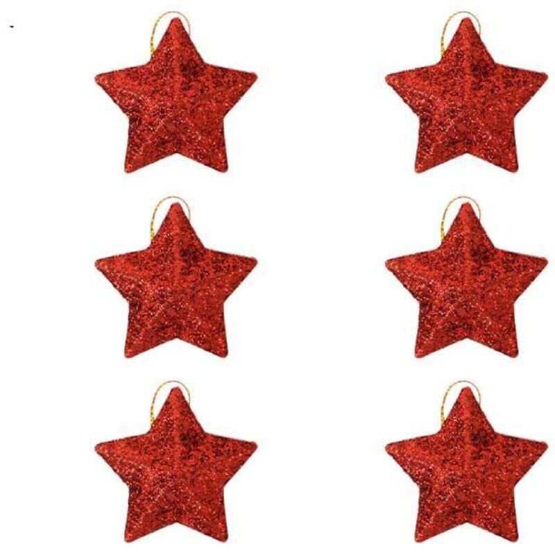 6pcs Christmas Tree Mini Star Decoration Pendant Christmas Ornaments Christmas Party DIY Craft Accessories(Red)
