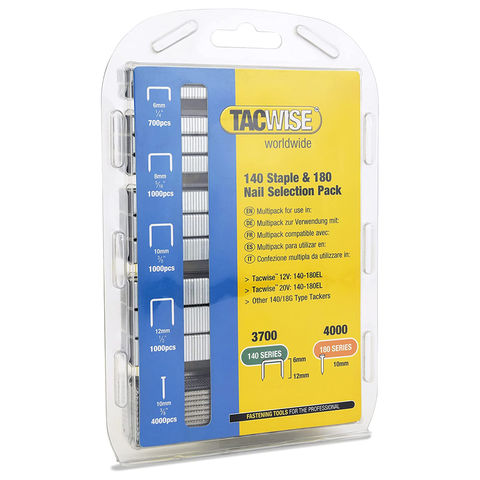 Tacwise Tacwise 1627 Selection Pack of Type 140 / 6-12 mm & Type 180 / 10 mm Galvanised Staples and Nails, Pack of 7,700