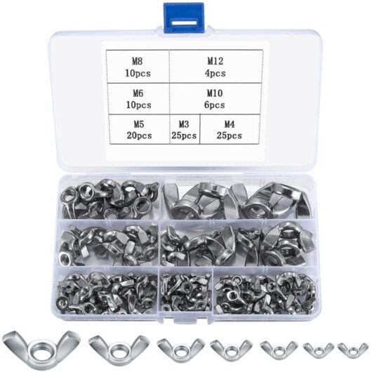 100pcs Wing Nuts, Stainless Steel Wing Nuts, Wing Bolts, Clamping Bolts for DIY Tools, Hardware, Electronics, M3/M4/M5/M6/M8/M10/M12