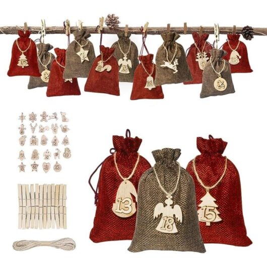 DIY Advent calendar, Christmas calendar 2024 to fill with Advent numbers, wooden pendant, Christmas gift, fabric bag for men, women, children