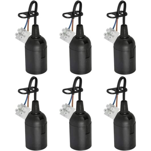 E27 2A 250V Replacement Lamp Holder with Cable (Max. 60W) Black Renovation Socket Construction Site Socket - 6 Pieces