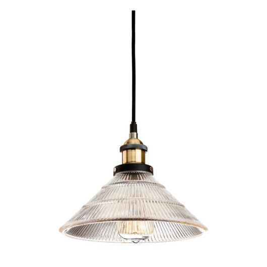 Firstlight Empire Industrial Style 25cm Pendant Light in Antique Brass and Clear Fluted Glass