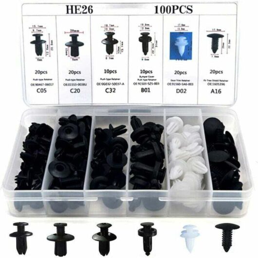 Linghhang - 100Pcs Plastic Rivet Clips - Universal Black Plastic Car Door Panel Retainer Fasteners with Storage Box and Installation Tools