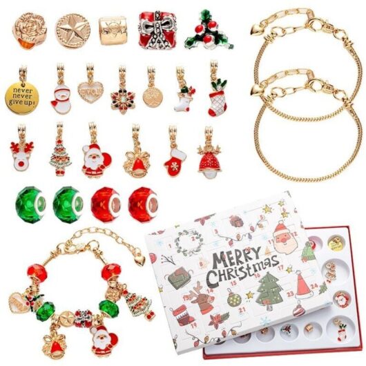 More Christmas decorations, 24-day Christmas Advent calendar, thank you bracelet, DIY set with 2 gift bracelets for children aged 5-12 years