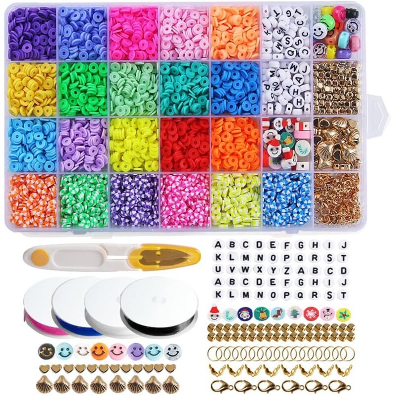 Other Christmas Decoration, 4500 Pieces Clay Beads for Bracelet Making, 6 mm, 21 Colors, Flat Round Polymer Clay Spacer Beads, Jewelry Making Kit
