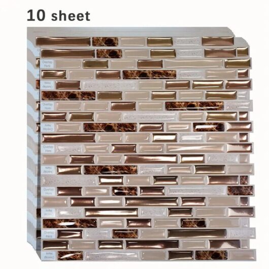 10pcs Golden Mosaic 3D Self-Adhesive Wall Tiles, Heat Resistant and Peelable Kitchen Backsplash Tiles, Waterproof Bathroom Wall Tile Stickers (10pcs
