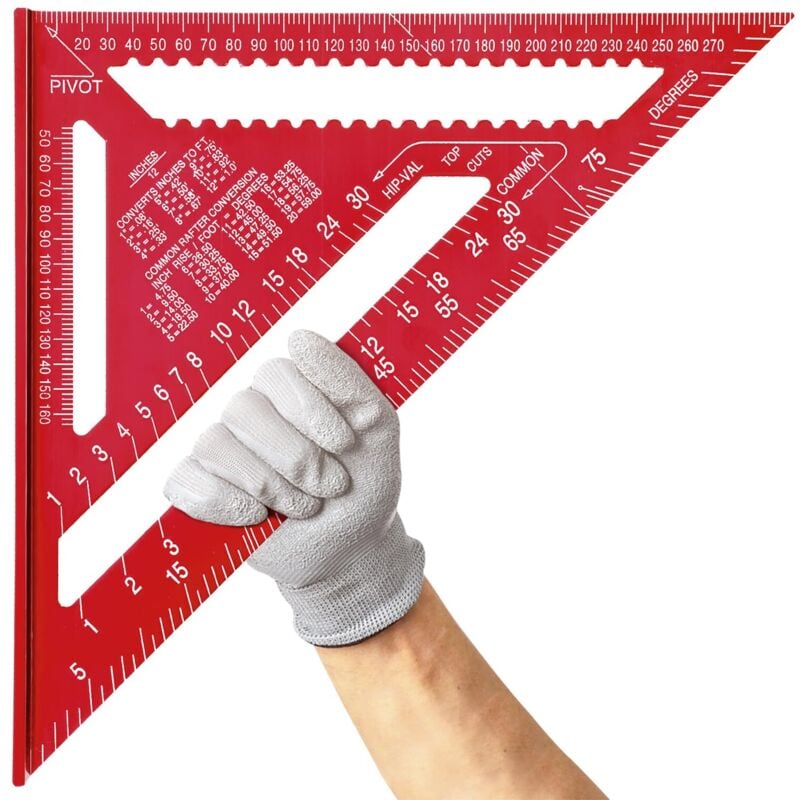 12 Inch Aluminum Alloy Carpenter Square, Metric Triangle Ruler for Angle Measurement Carpenters Engineers (Red)