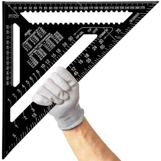 12-Inch Aluminum Alloy Carpenter's Square, Metric Triangle Ruler for Measuring Angles, Carpenters, Engineers (Black)