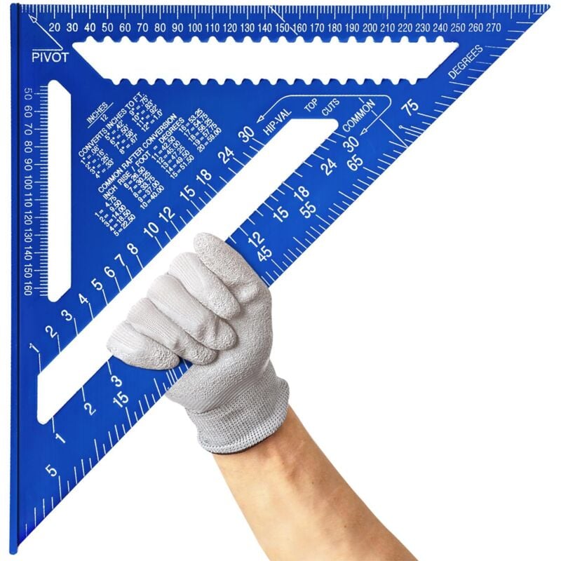 12-Inch Aluminum Alloy Carpenter's Square, Metric Triangle Ruler for Measuring Angles, Carpenters, Engineers (Blue)