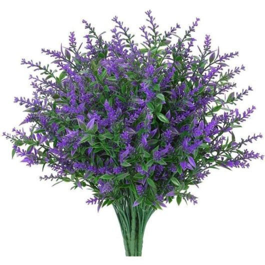 12 Pcs Artificial Lavender Plant Indoor Outdoor Plastic uv Resistant Fake Flowers Plants Bouquets for Floral Arrangement, Home and Garden Wedding