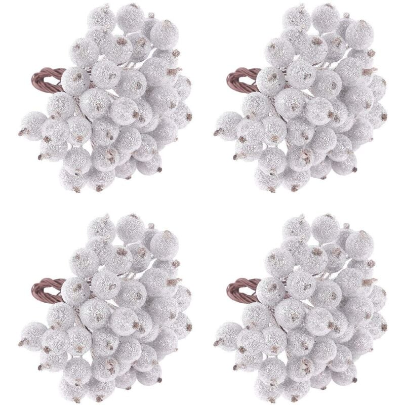 160pcs Frosted Silver Fruit Berry Holly Christmas Flowers Artificial Flowers Berry Christmas Tree Flower Decorations, Christmas Table Flower
