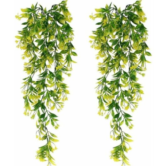2 Pcs Lierre Artificiel Plantes suspension vertes artificielles pour Célébration, Mariage, Cuisine, Jardin, Bureau Décoration Jaune
