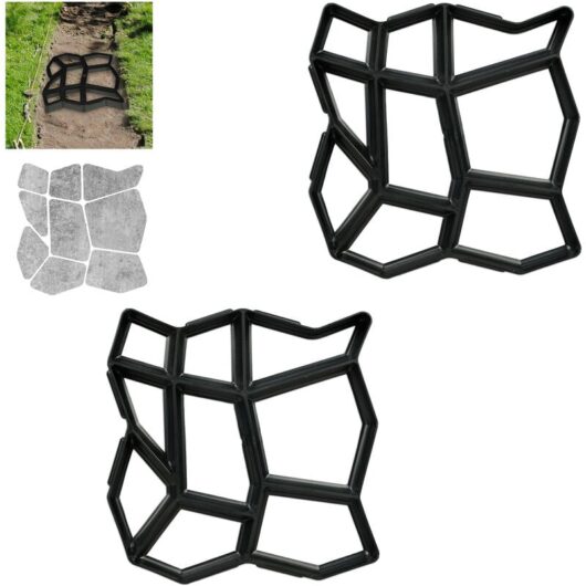 2 x Paving Mould, 9 Chambers, HxWxD: 4 x 42 x 42 cm, Painting Stones, Garden Treads, Concrete Pouring Shaper, Black