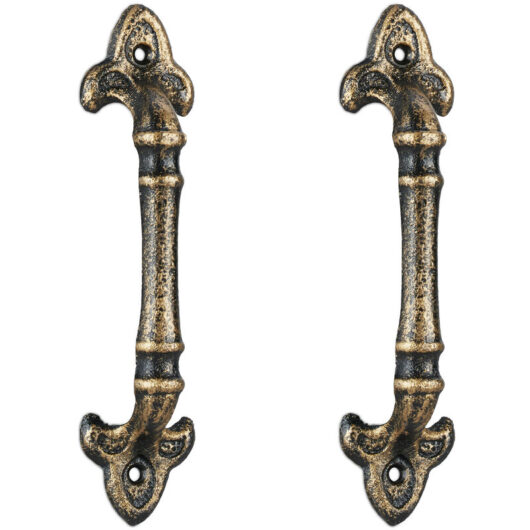 2 x Vintage Furniture Handles, Antique Door Grips for Cupboards, Drawers, Cast Iron, hwd: 20x4.5x4 cm, Bronze - Relaxdays