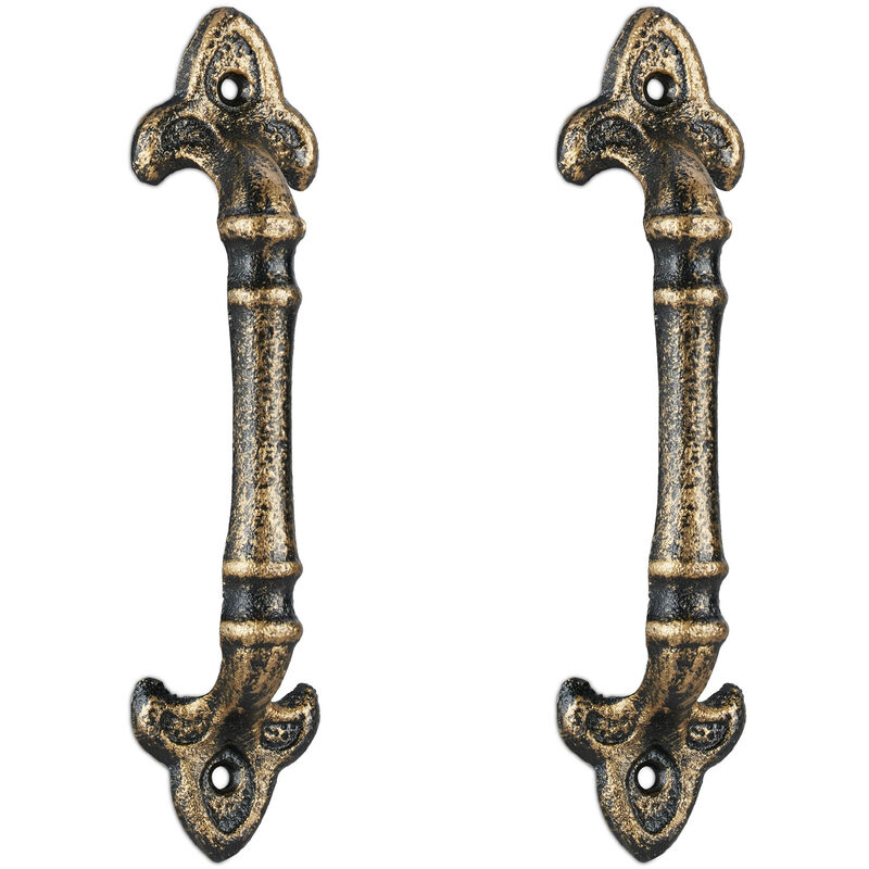 2 x Vintage Furniture Handles, Antique Door Grips for Cupboards, Drawers, Cast Iron, hwd: 20x4.5x4 cm, Bronze - Relaxdays