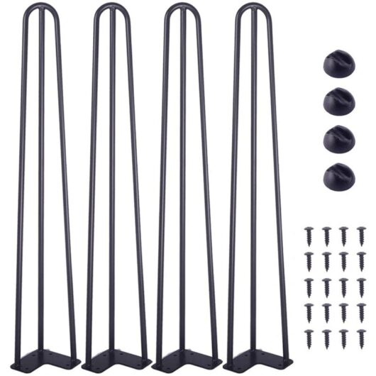22' Hairpin Table Legs, 4 pc Hairpin Table Legs Set, Steel Hairpin Legs with 3 Heavy Duty Rods, Black Furniture Legs for Tabletop Creation