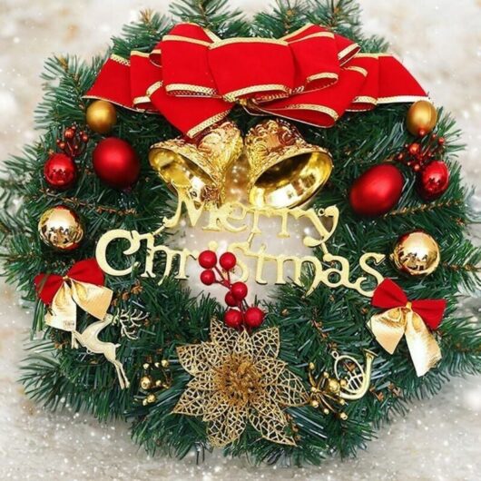 30 cm Christmas wreath, door wreath with Christmas balls, Christmas flowers, and berries, suitable for wall decoration. Ymyny