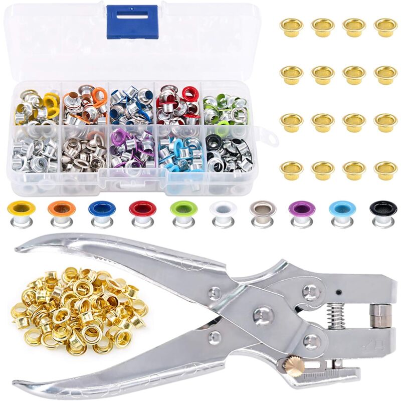 300 Pcs 10 Colors 3/8 Inch Metal Eyelets and 1 Pcs Eyelet Punch Pliers with 100 Pcs Gold Eyelets, Metal Eyelets