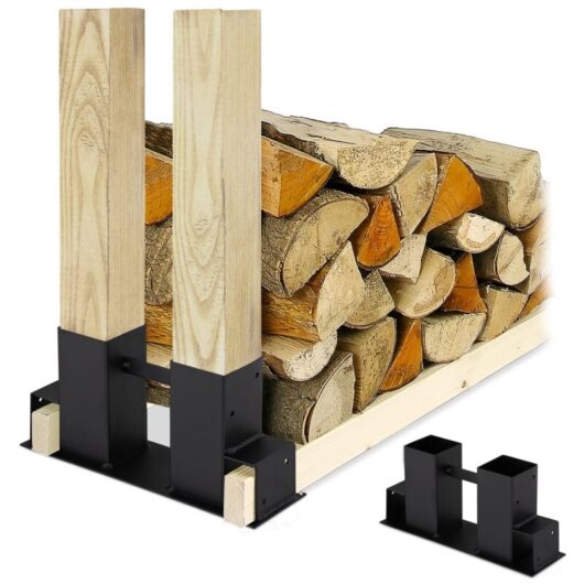 4 x log stacking supports, DIY wood rack for beams, firewood storage, coated steel, black, set