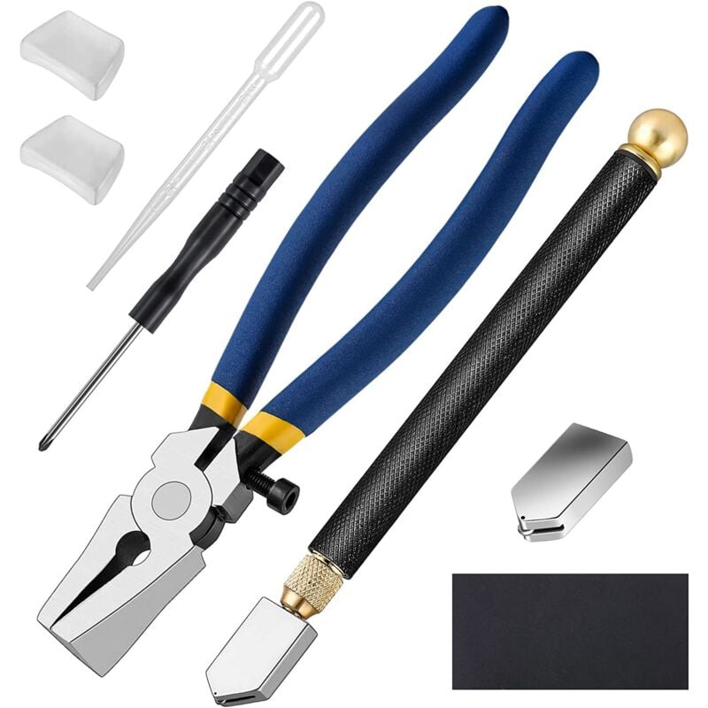 4Pcs Heavy Duty Glass Pliers with Glass Cutter and Carbide Tipped Glass Cutter for Mosaic/Tile/Mirror/Stained Glass