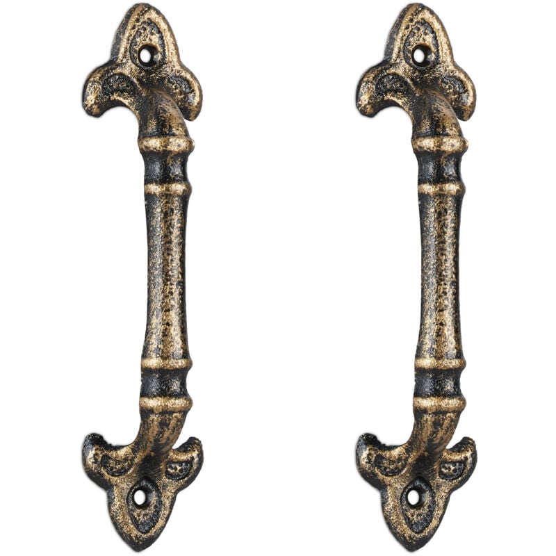 4x Vintage Furniture Handles, Antique Door Grips for Cupboards, Drawers, Cast Iron, hwd: 20x4.5x4 cm, Bronze - Relaxdays