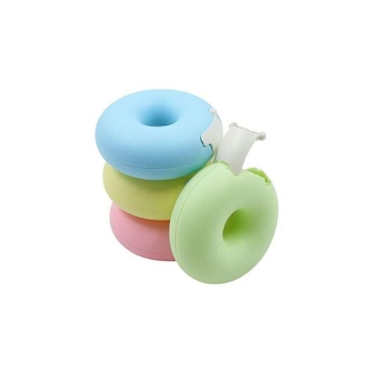 7.5x7.5x3cm Pack of 4 Tape Dispenser - Mini Donut Shape Tape Cutter Accessory for School Crafts Office Home diy Sticker Pink Yellow Blue Green