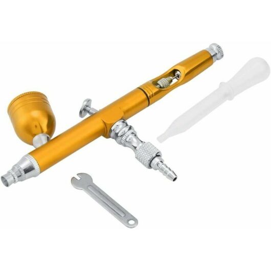 7CC à Double Action 0.3mm Pistolet Peinture Professionnel Outil pour Arts Maquillage Tatouages Temporaires Décoration pour Gâteaux(Or)