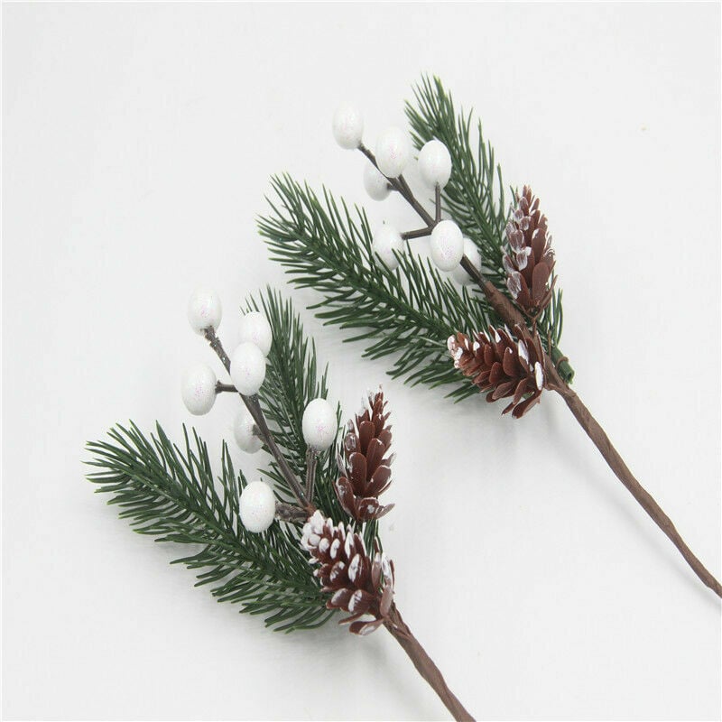 Accessoire pour sapin de Noël 8 Pcs de Noël Branches de pin artificielles Tiges de Baies Rouges Pics de pin Spray avec Pomme de pin Pommes Feuilles