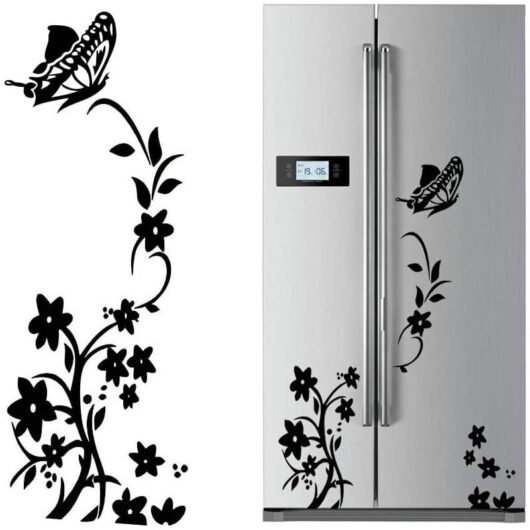 Csparkv - 2pcs Black Flower Vine Wall Stickers pvc Refrigerator Butterfly Wall Decal Removable Art Decor for Cupboard Home Kitchen - 5730CM