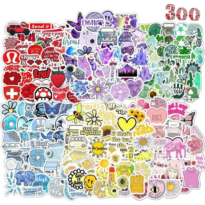 Csparkv - 300 Pcs Aesthetic Colors Stickers, Waterproof Vinyl Sticker for Phone Laptop MacBook Scrapbooking Insulated Bottle Suitcase Guitar Mug