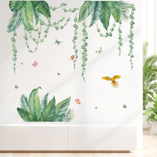 Csparkv - Green Tropical Leaves Wall Stickers Green Wall Sticker Hanging Vine Wall Decor Bedroom Living Room Office