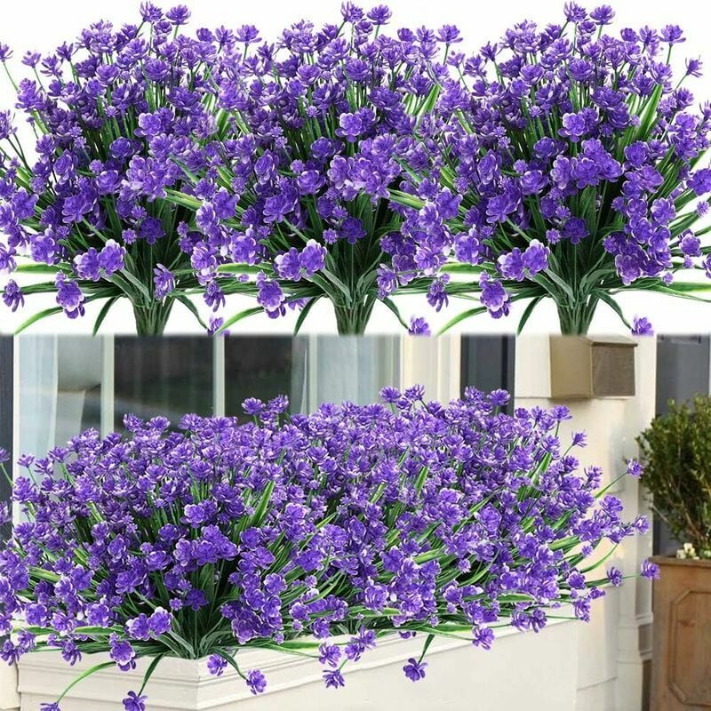 Langray - 8 Bundles Extérieure Artificielle Faux Fleurs Arbustes Résistants Aux uv Plantes, Faux Plastique Verdure pour Intérieur Extérieur Plantes