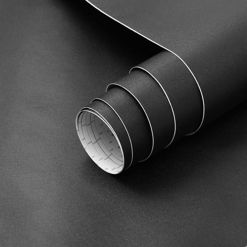 Linghhang - Matte Black Contact Paper Peel and Stick 45cmx200cm Solid Black Wallpaper Textured Decorative Vinyl Film Sticker for Countertop Cabinets