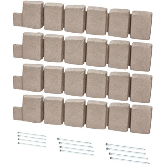 Mophorn - Faux Stone Garden Edging, 47.2 x 9 in Decorative Lawn Border, Flexible Brick-Style Edging with Anchoring Spikes, Durable and Fade-Resistant