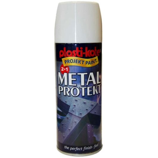 Plasti-Kote Metal Protekt Spray Gloss White 400ml - Protective Metal Coating and Rust Prevention