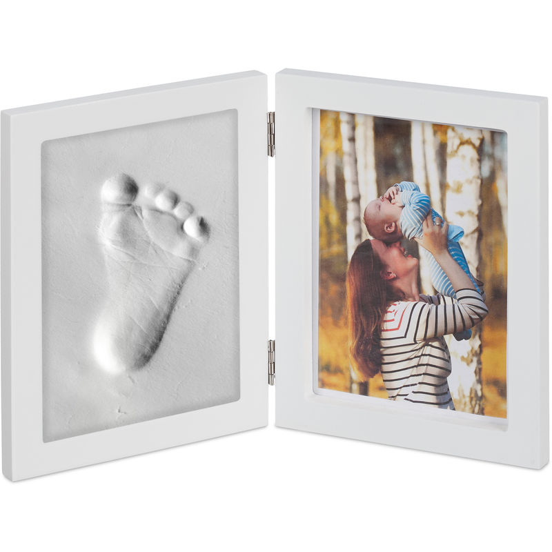 Relaxdays Baby Picture Frame, with Plaster Cast, Set for Hand- or Footprint, DIY Framed Keepsake, Gift Idea, White