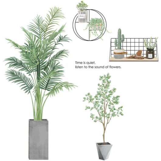 Trimec - Stickers Muraux Plante Tropical Autocollant Décoratifs Feuilles Verts Grand Décoration Murale Salon Bureau Chambre (W:90cm)
