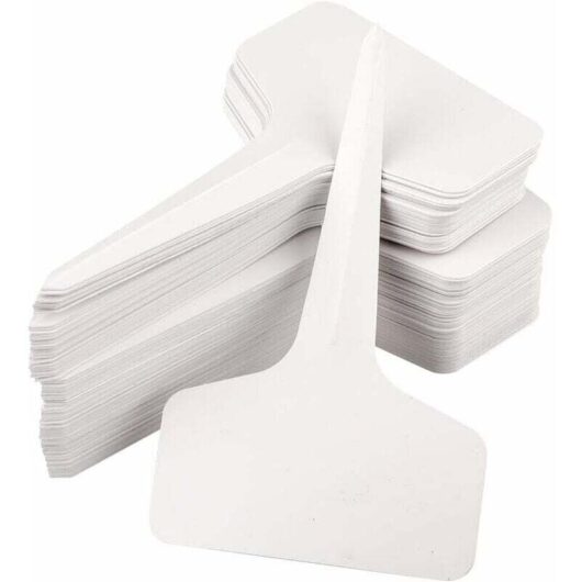100 Plant Labels for Seedlings, Garden, Vegetable Garden, Waterproof Plastic, Outdoor Use, White, 10 x 6 cm