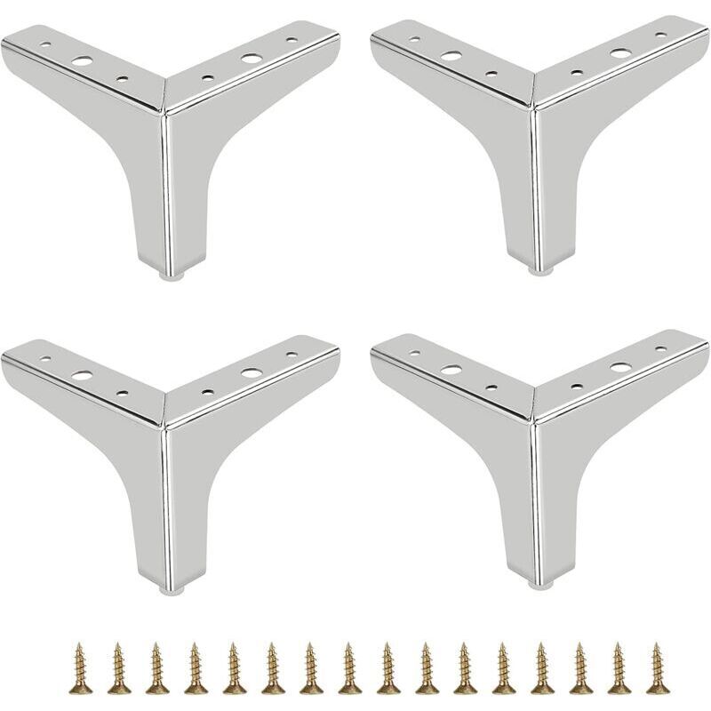 10cm High Metal Sofa Legs, Set of 4, Modern Furniture Legs, Sofa Legs, Furniture Feet, Replacement Legs for TV Stands, Sofas and Cabinets, Silver
