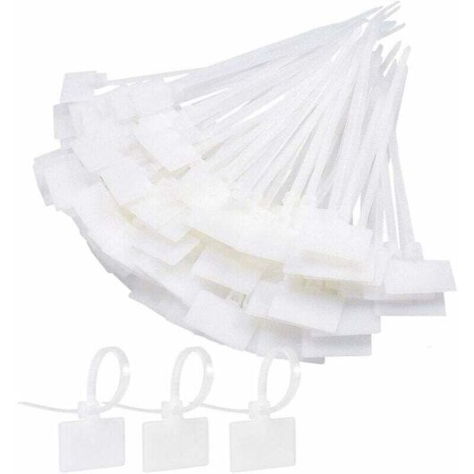 250-Piece Electrical Cable Ties, Cable Management Kit with Labels, White Plastic Cable Ties, Cable Labels for School, Garden, Office, Wall, Car