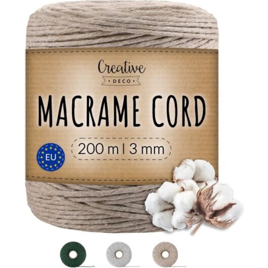 Cotton Macrame Cord 3 mm x 200 m Dark Beige